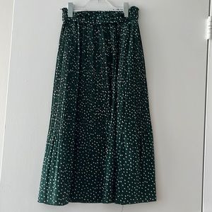 green polka dot midi skirt
